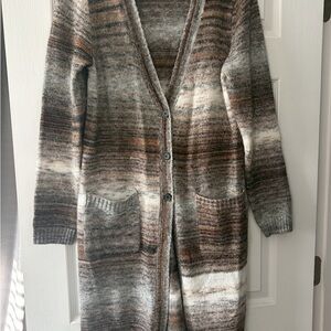 Striped Brown and Gray Women's Long Cardigan